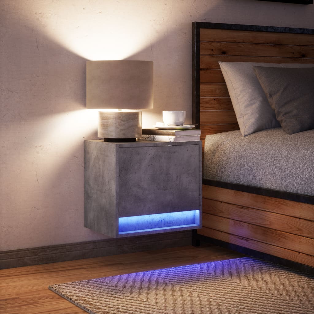 Comodino a Parete con Luci LED Grigio Cemento