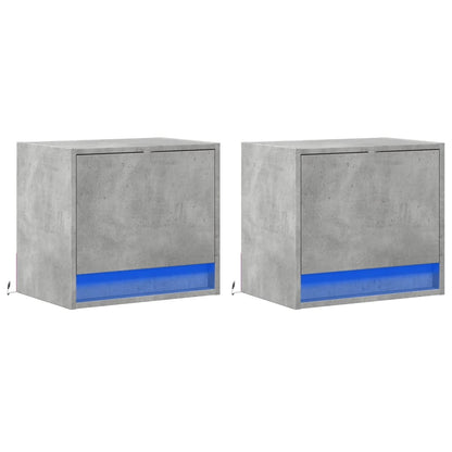 Comodini a Parete con Luci LED 2 pz Grigio Cemento - homemem39