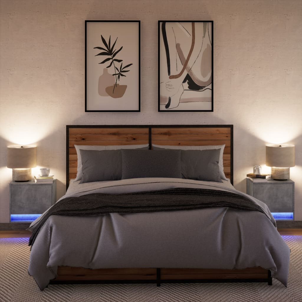 Comodini a Parete con Luci LED 2 pz Grigio Cemento - homemem39