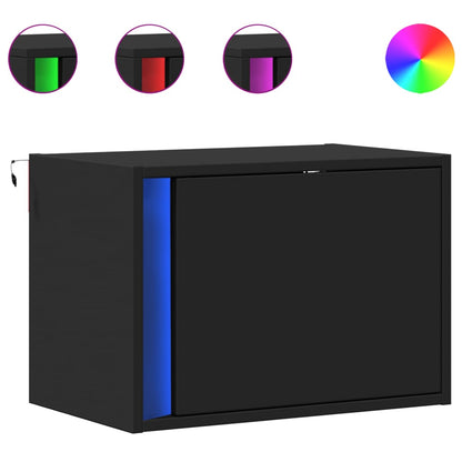 Comodino a Parete con Luci LED Nero - homemem39