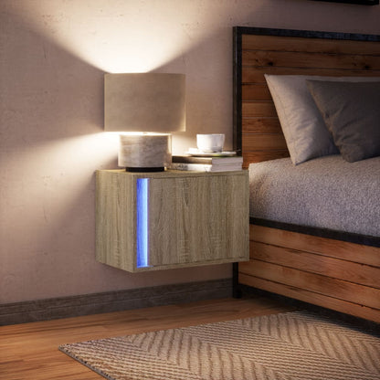 Comodino a Parete con luci LED Rovere Sonoma - homemem39