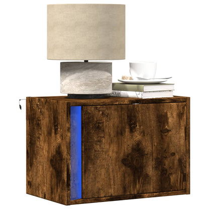 Comodino a Parete con luci LED Rovere Fumo - homemem39