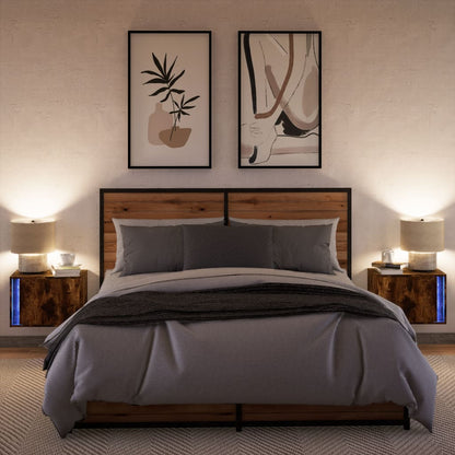 Comodini a Parete con luci LED 2 pz Rovere Fumo - homemem39