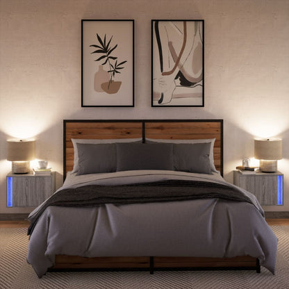 Comodini a Parete con luci LED 2 pz Grigio Sonoma - homemem39