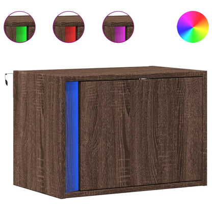 Comodino a Parete con luci LED Rovere Marrone