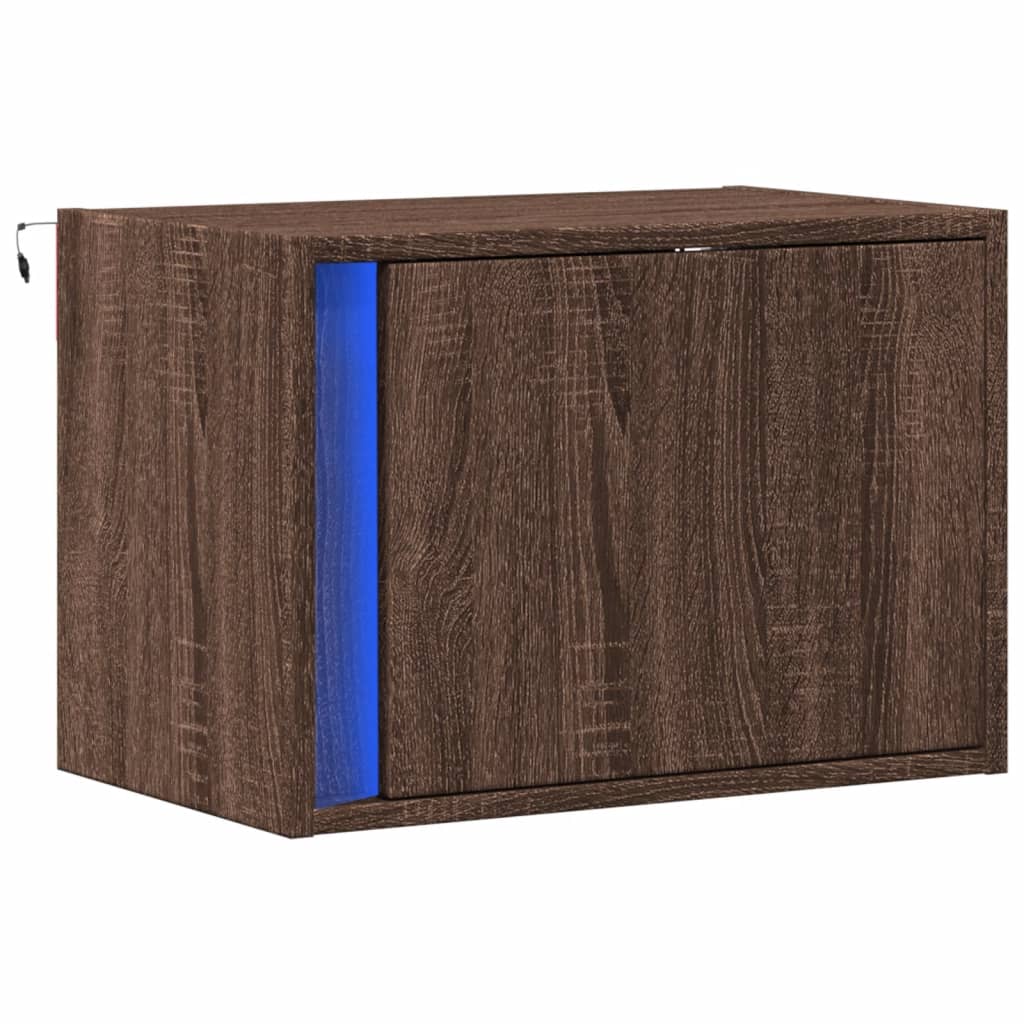 Comodino a Parete con luci LED Rovere Marrone