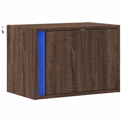 Comodino a Parete con luci LED Rovere Marrone