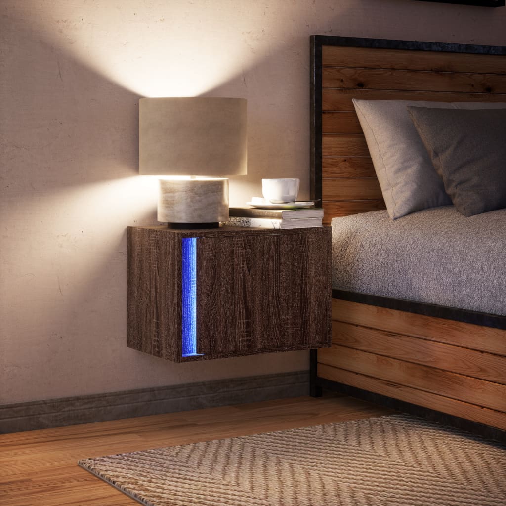 Comodino a Parete con luci LED Rovere Marrone