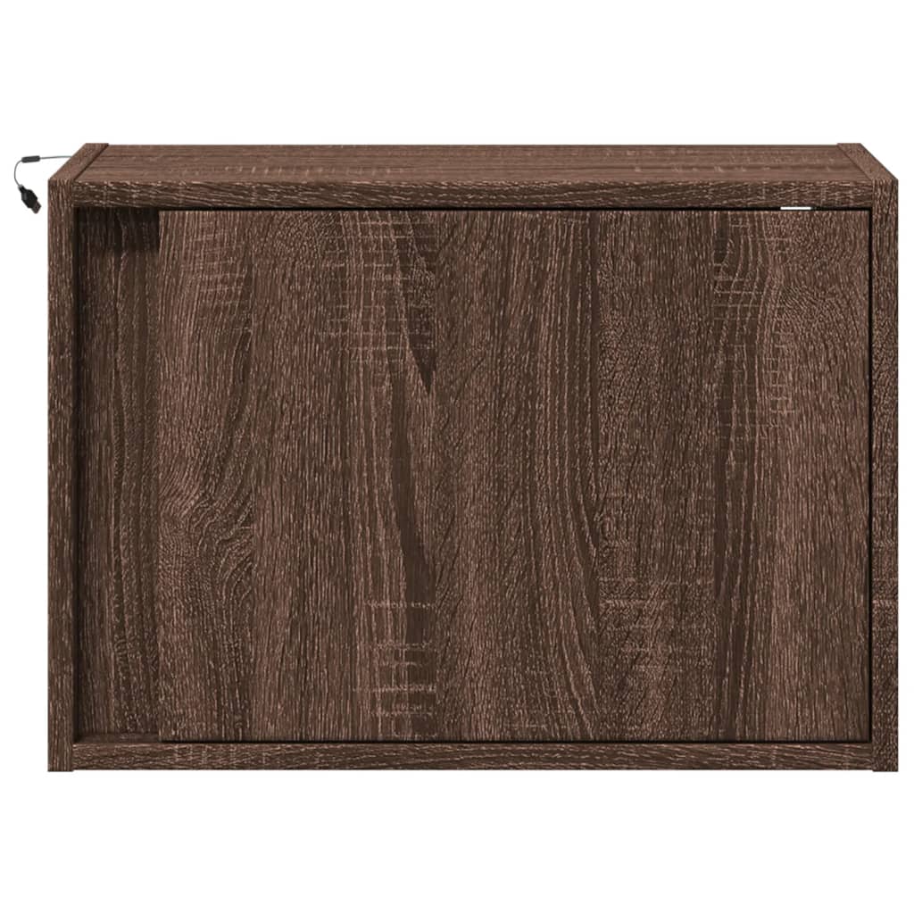 Comodino a Parete con luci LED Rovere Marrone