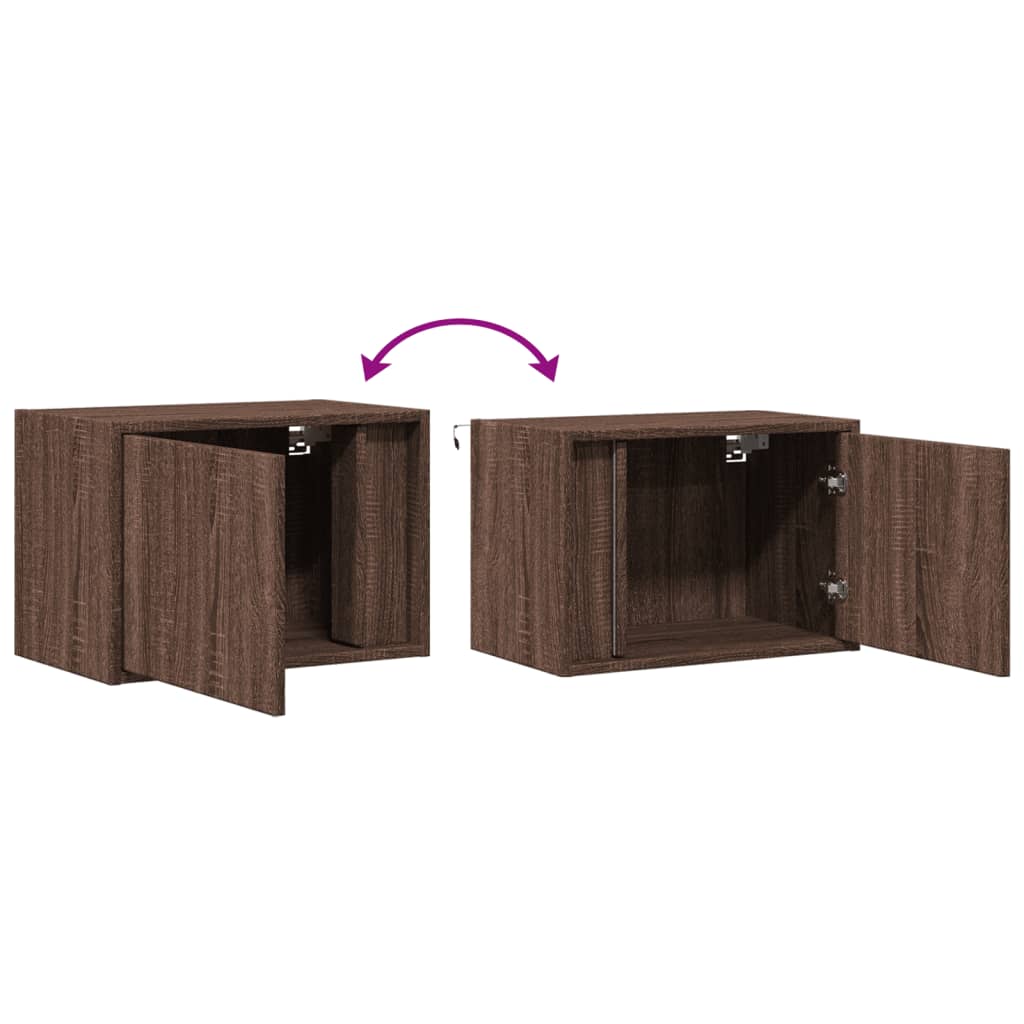 Comodino a Parete con luci LED Rovere Marrone