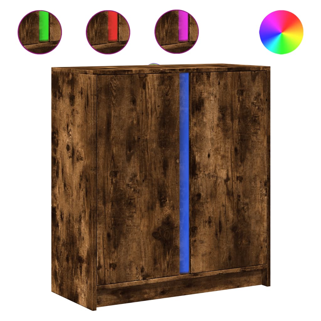 Credenza con LED Rovere Fumo 77x34x85 cm in Legno Multistrato - homemem39