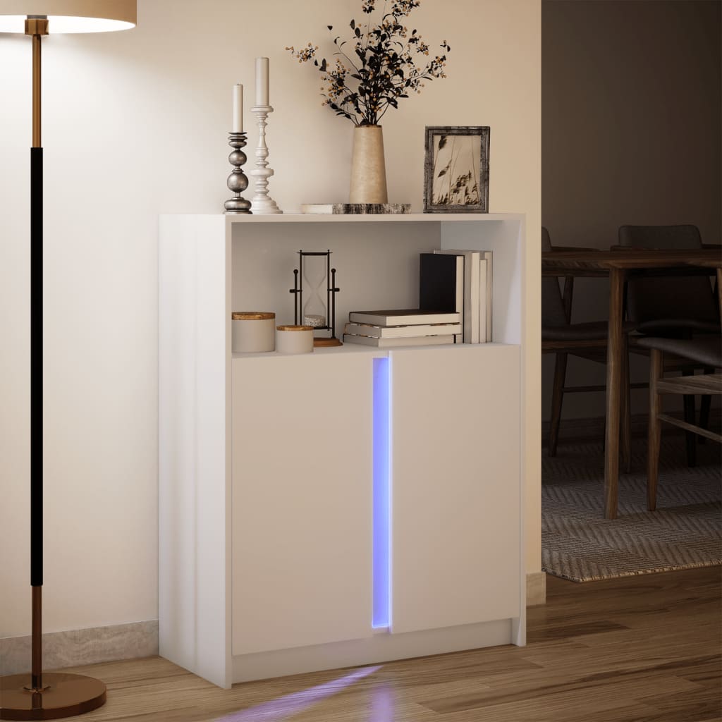 Credenza con LED Bianca 77x34x100 cm in Legno Multistrato - homemem39