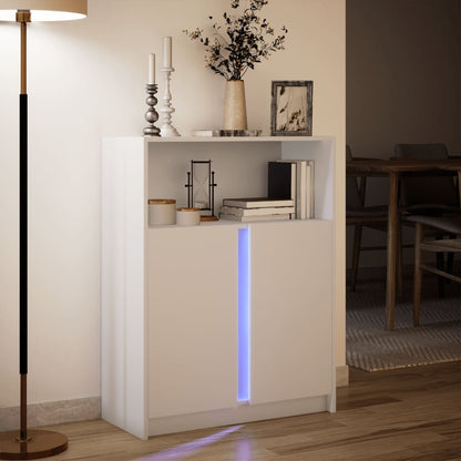 Credenza con LED Bianca 77x34x100 cm in Legno Multistrato - homemem39