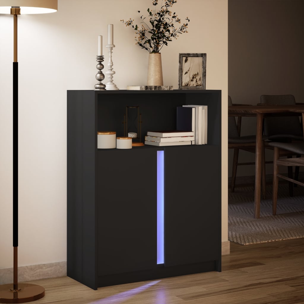 Credenza con LED Nera 77x34x100 cm in Legno Multistrato
