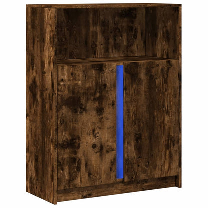 Credenza con LED Rovere Fumo 77x34x100 cm in Legno Multistrato