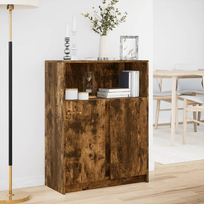 Credenza con LED Rovere Fumo 77x34x100 cm in Legno Multistrato