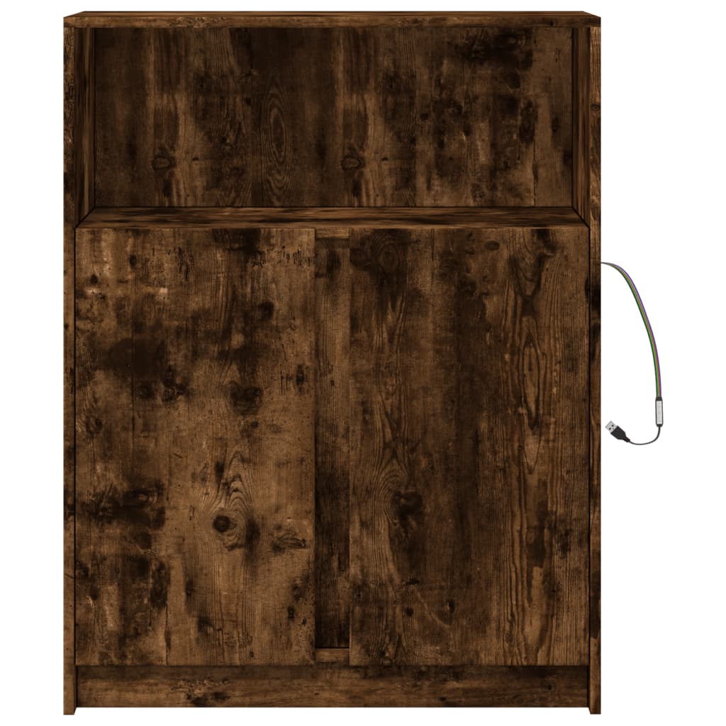 Credenza con LED Rovere Fumo 77x34x100 cm in Legno Multistrato
