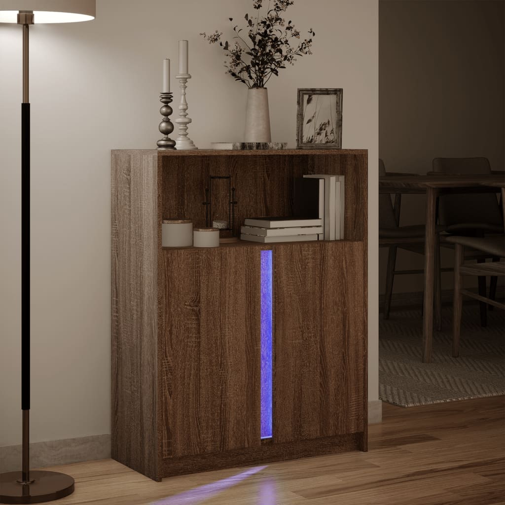 Credenza con LED Rovere Marrone 77x34x100 cm Legno Multistrato - homemem39