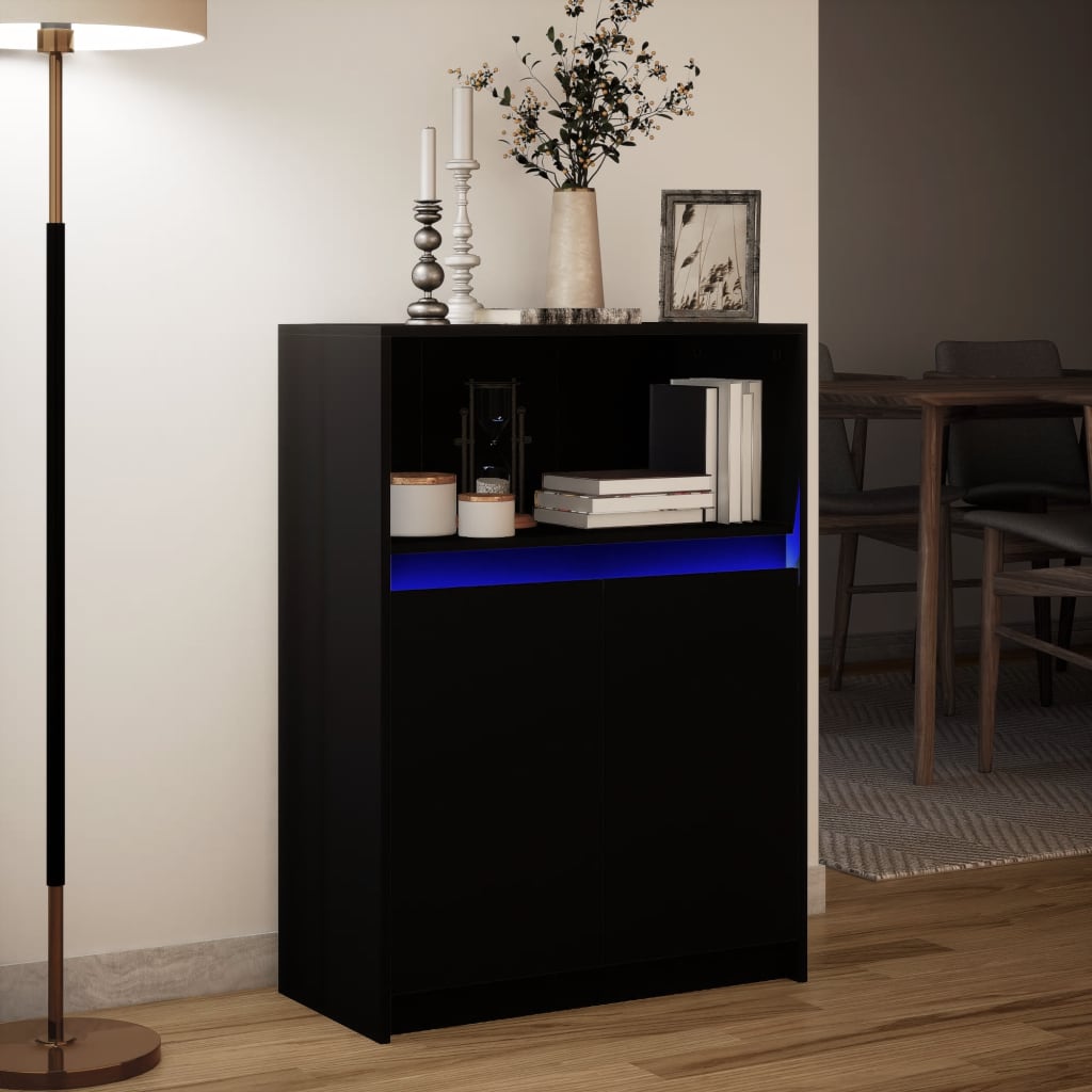 Credenza con LED Nera 72x34x100 cm in Legno Multistrato - homemem39