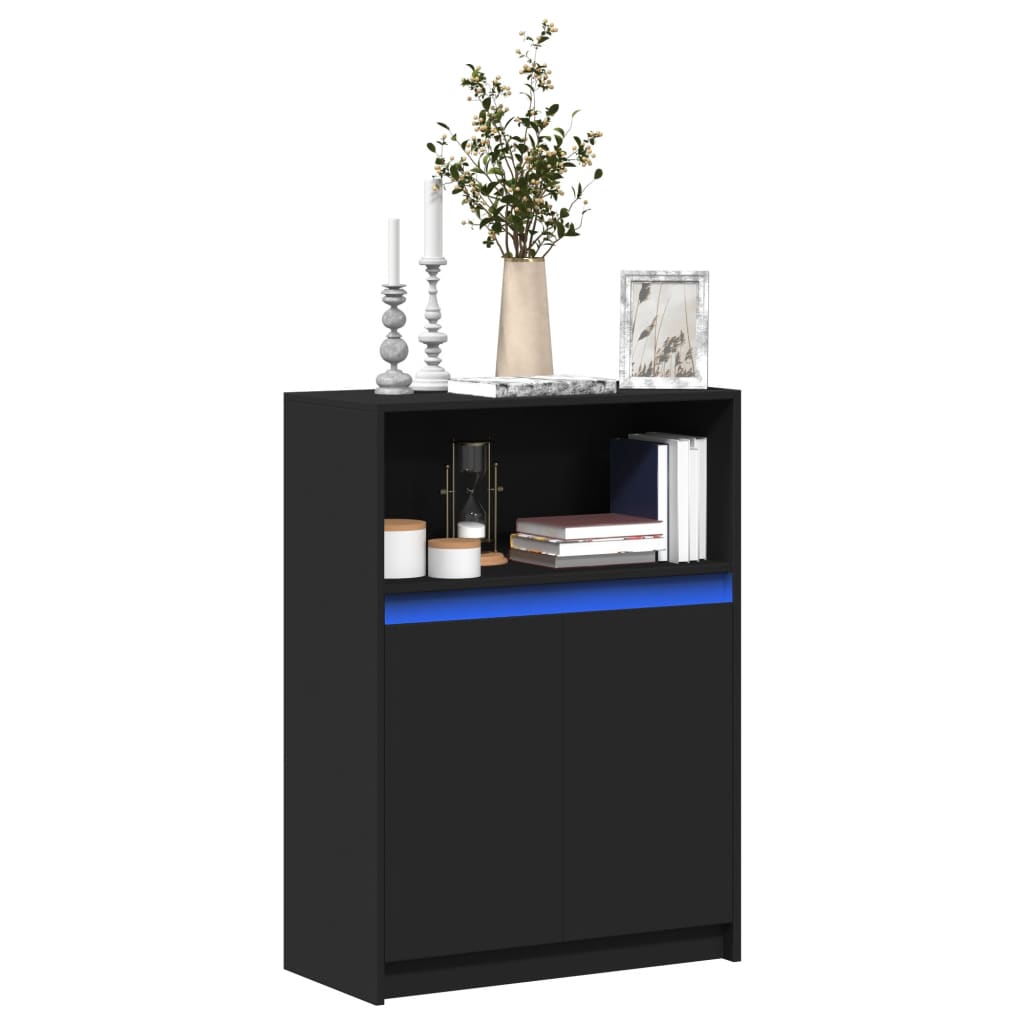 Credenza con LED Nera 72x34x100 cm in Legno Multistrato - homemem39