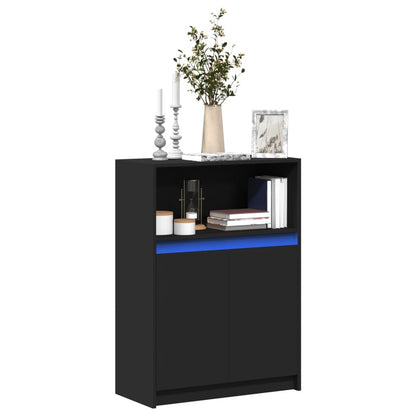 Credenza con LED Nera 72x34x100 cm in Legno Multistrato - homemem39