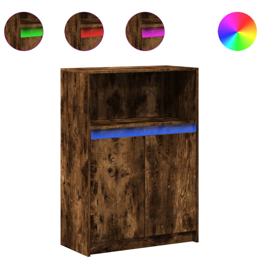 Credenza con LED Rovere Fumo 72x34x100 cm in Legno Multistrato - homemem39