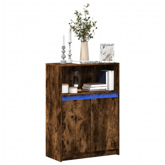 Credenza con LED Rovere Fumo 72x34x100 cm in Legno Multistrato - homemem39
