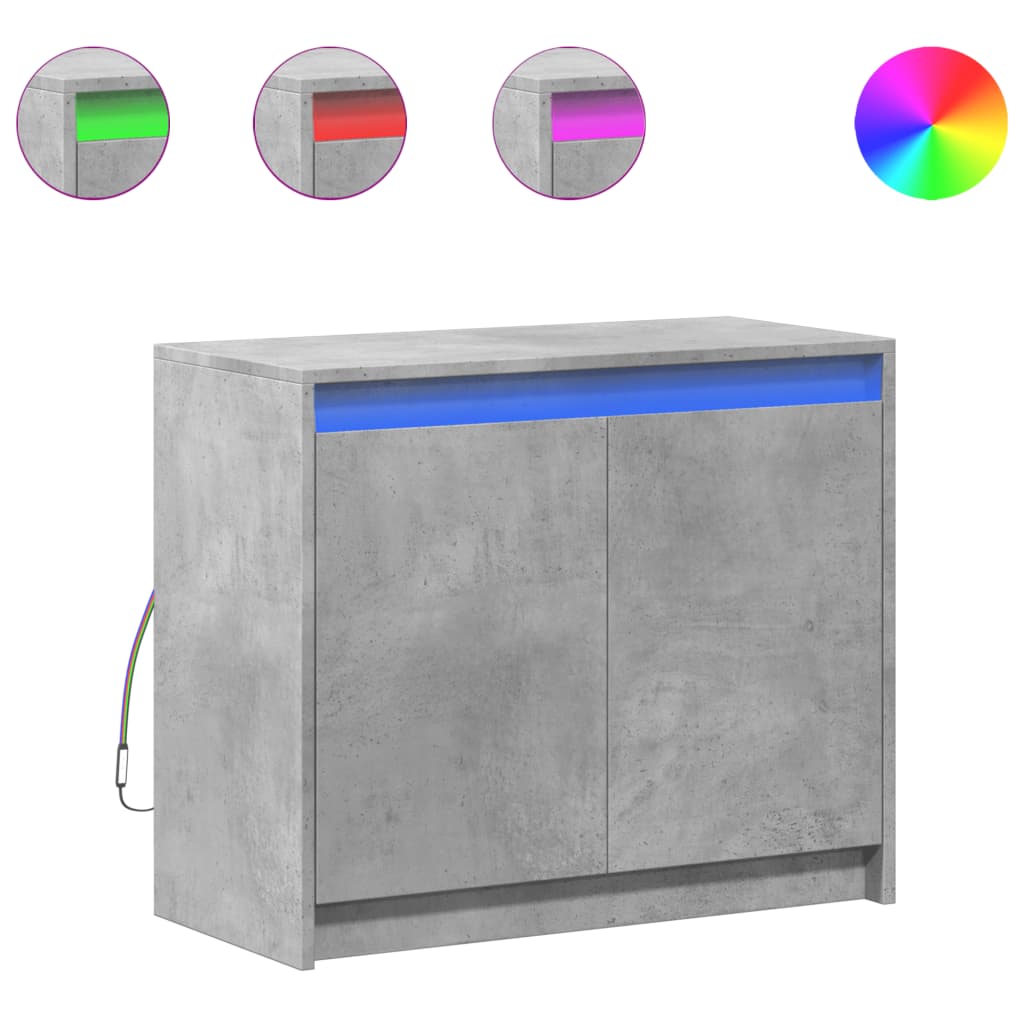 Credenza con LED Grigio Cemento 72x34x61 cm Legno Multistrato - homemem39