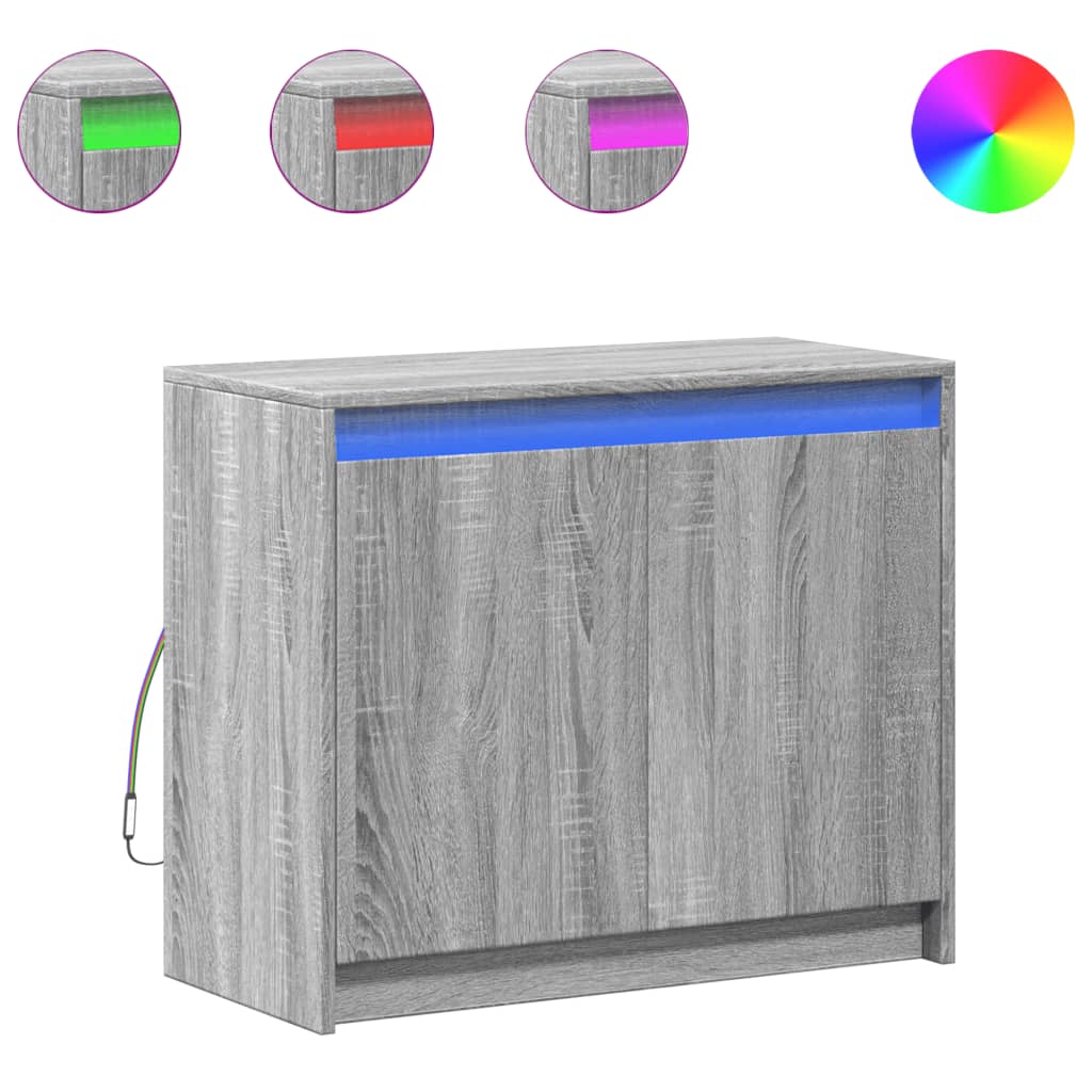 Credenza con LED Grigio Sonoma 72x34x61 cm in Legno Multistrato - homemem39