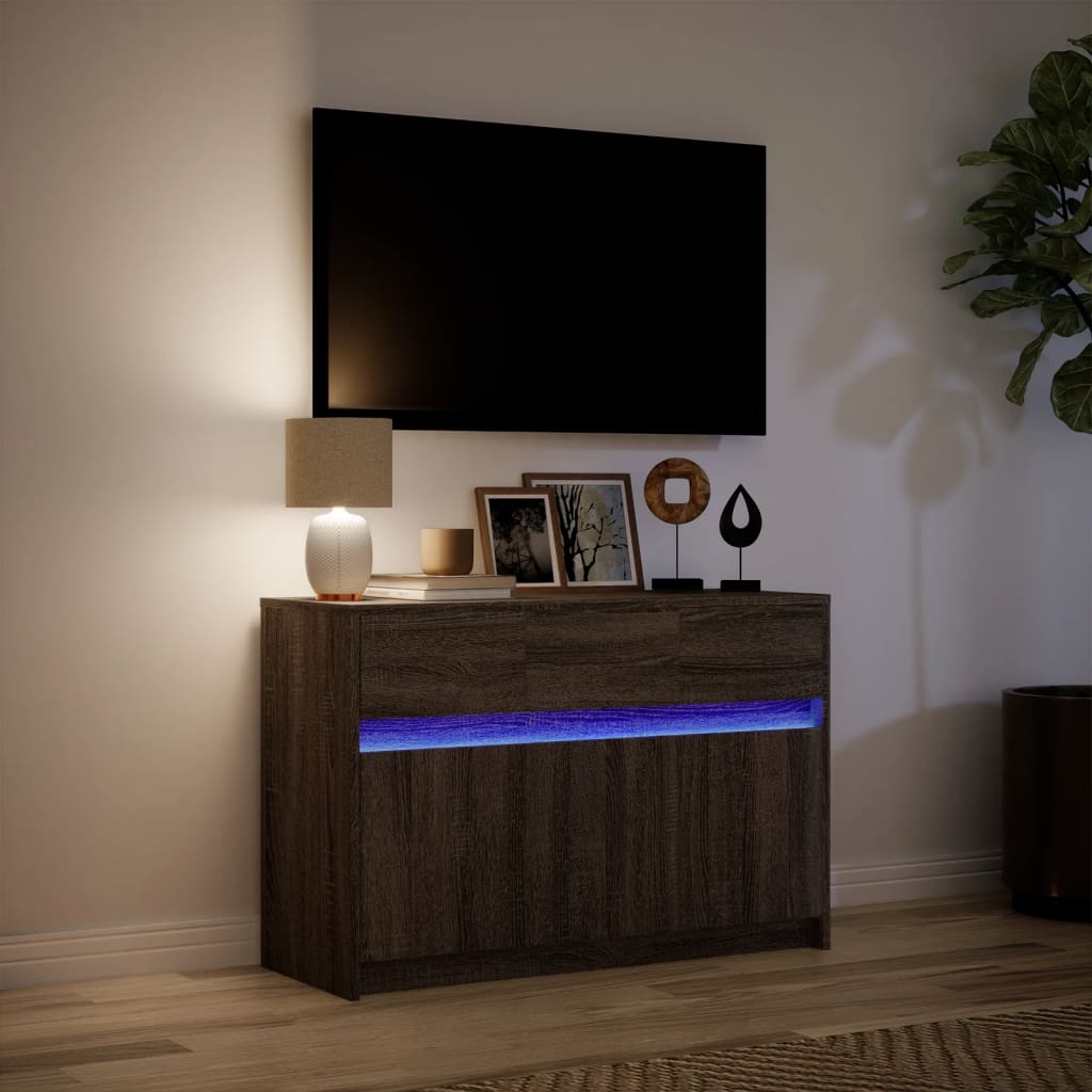 Mobile Porta TV con LED Rovere Marrone 91x34x61 cm Truciolato - homemem39