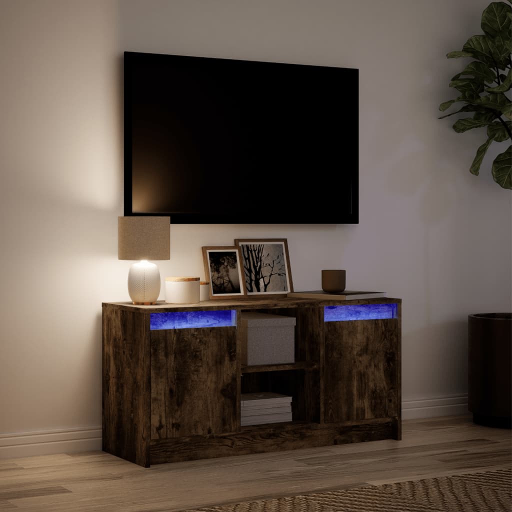 Mobile Porta TV con LED Rovere Fumo 100x34x50 cm in Truciolato - homemem39