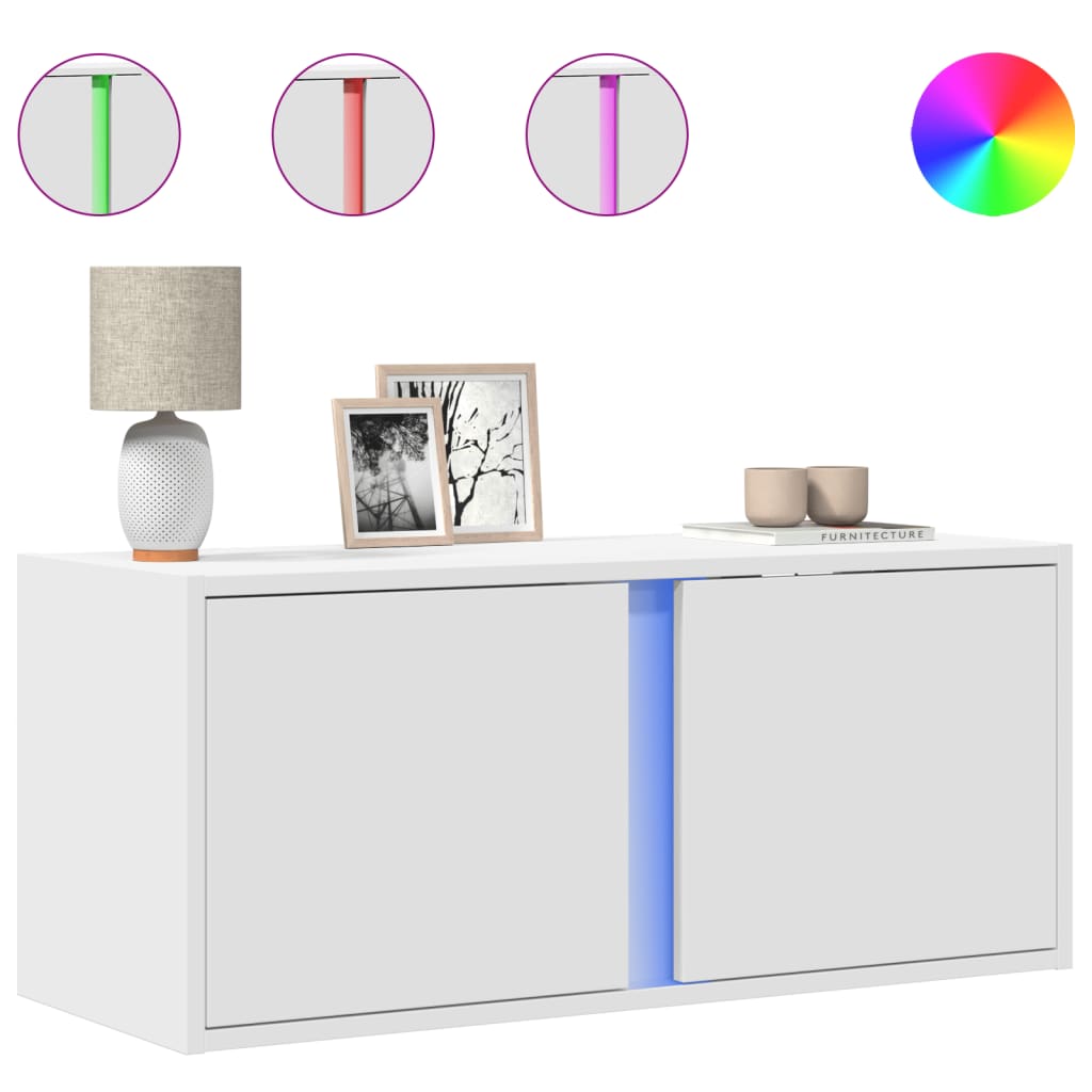 Mobile TV a Parete con Luci LED Bianco 80x31x35 cm - homemem39