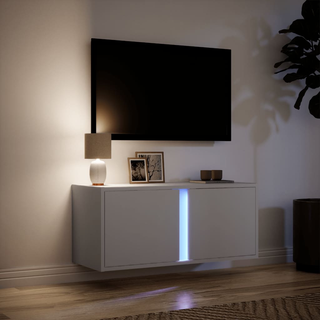 Mobile TV a Parete con Luci LED Bianco 80x31x35 cm - homemem39