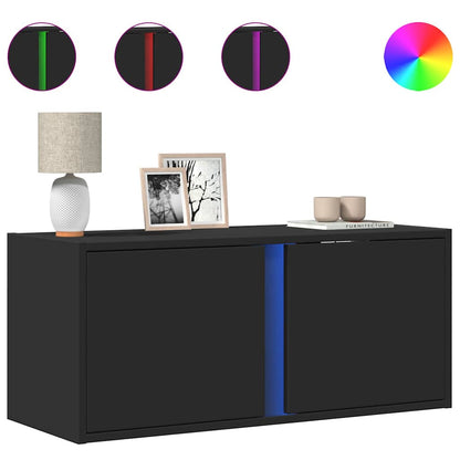 Mobile TV a Parete con Luci LED Nero 80x31x35 cm | homemem39
