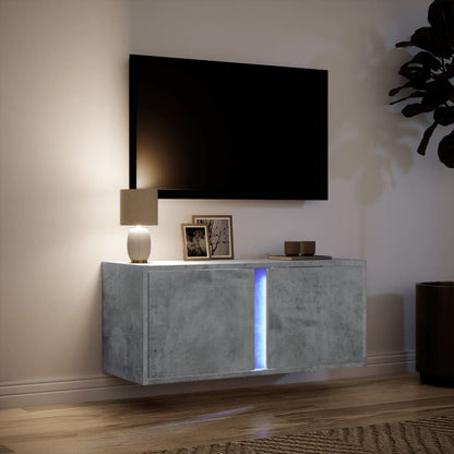 Mobile TV a Parete con Luci LED Grigio Cemento 80x31x35 cm - homemem39