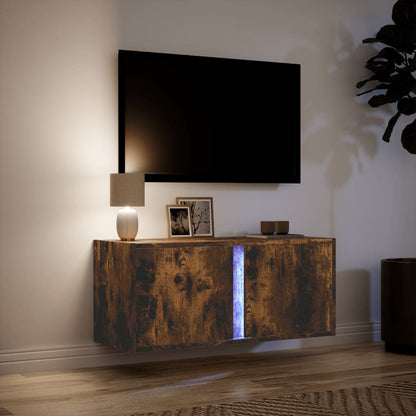 Mobile TV a Parete con Luci LED Rovere Fumo 80x31x35 cm - homemem39