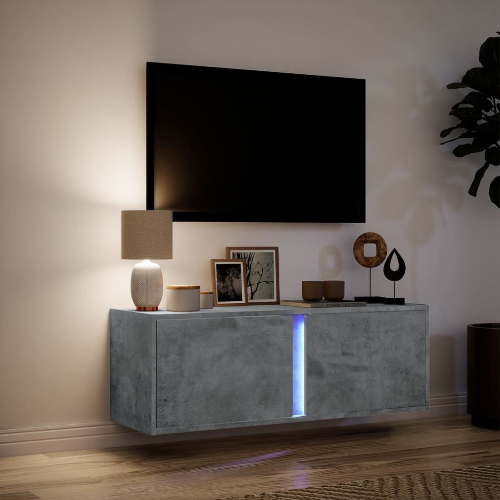 Mobile TV a Parete con Luci LED Grigio Cemento 100x31x35 cm - homemem39