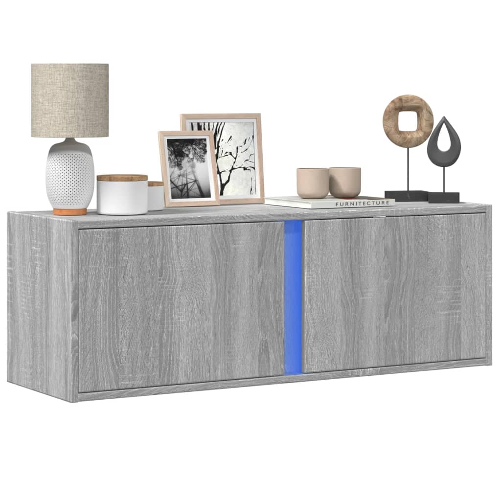 Mobile TV a Parete con Luci LED Grigio Sonoma 100x31x35 cm | homemem39