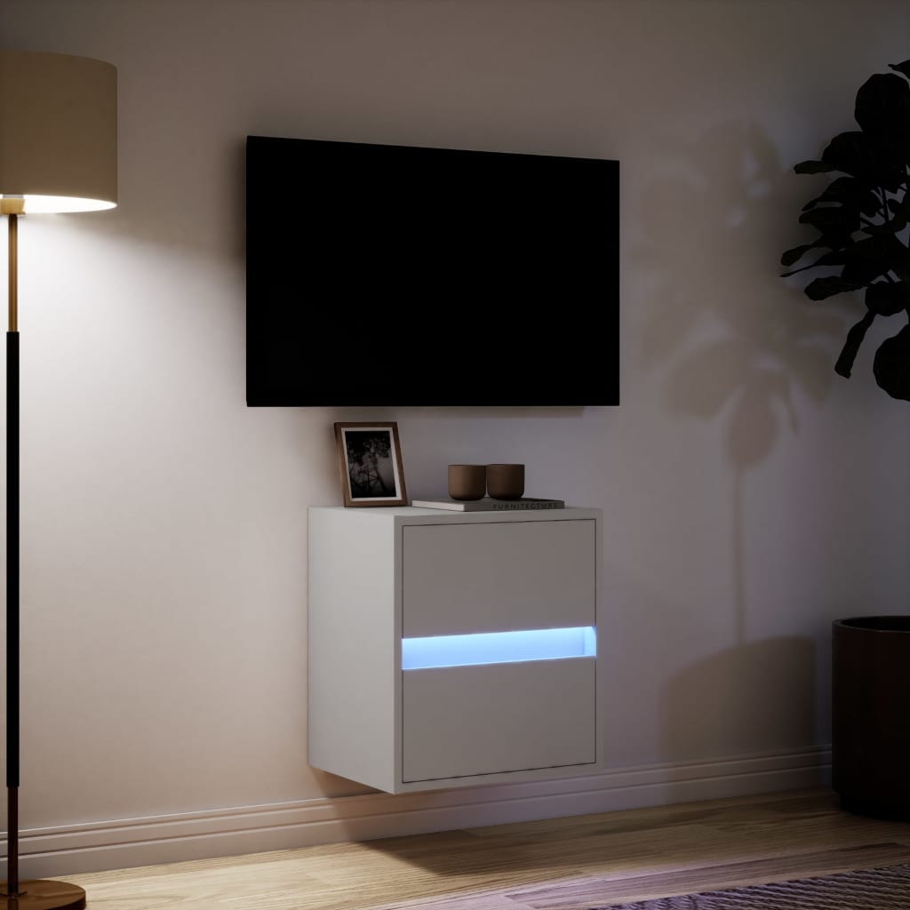 Mobile TV a Parete con Luci LED Bianco 41x31x45 cm - homemem39