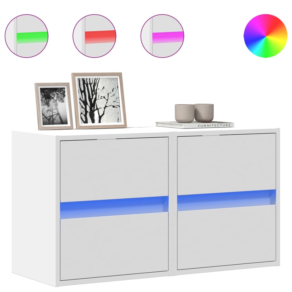 Mobili TV a Parete con Luci LED 2pz Bianchi