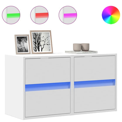 Mobili TV a Parete con Luci LED 2pz Bianchi