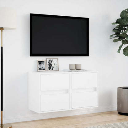 Mobili TV a Parete con Luci LED 2pz Bianchi