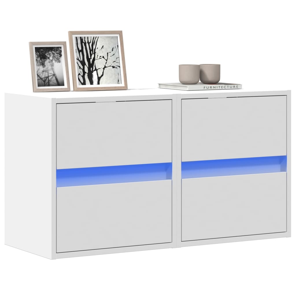 Mobili TV a Parete con Luci LED 2pz Bianchi