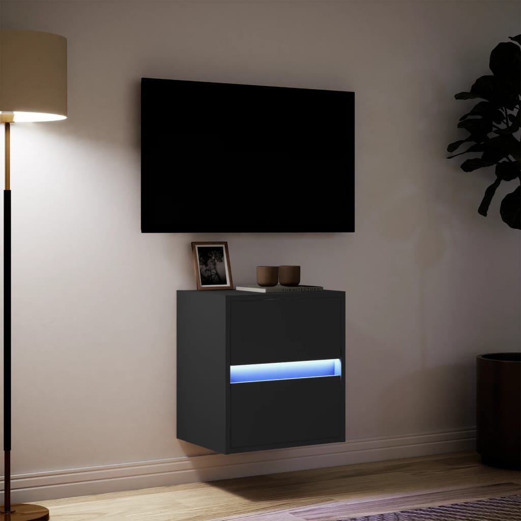 Mobile TV a Parete con Luci LED Nero 41x31x45 cm - homemem39