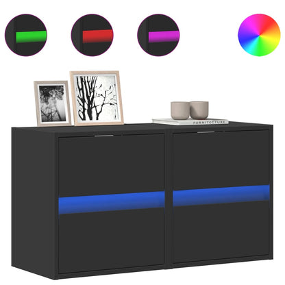 Mobili TV a Parete con Luci LED 2pz Neri