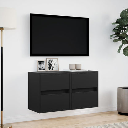 Mobili TV a Parete con Luci LED 2pz Neri