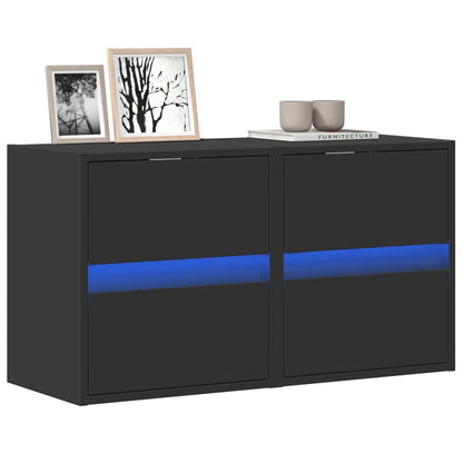 Mobili TV a Parete con Luci LED 2pz Neri