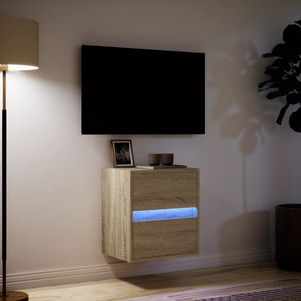 Mobile TV a Parete con Luci LED Rovere Sonoma 41x31x45 cm - homemem39
