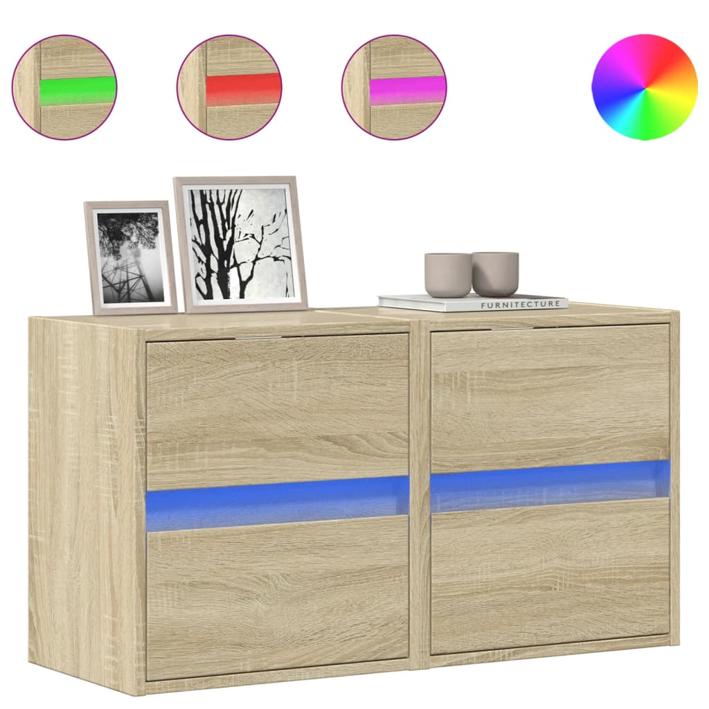 Mobili TV a Parete con Luci LED 2pz