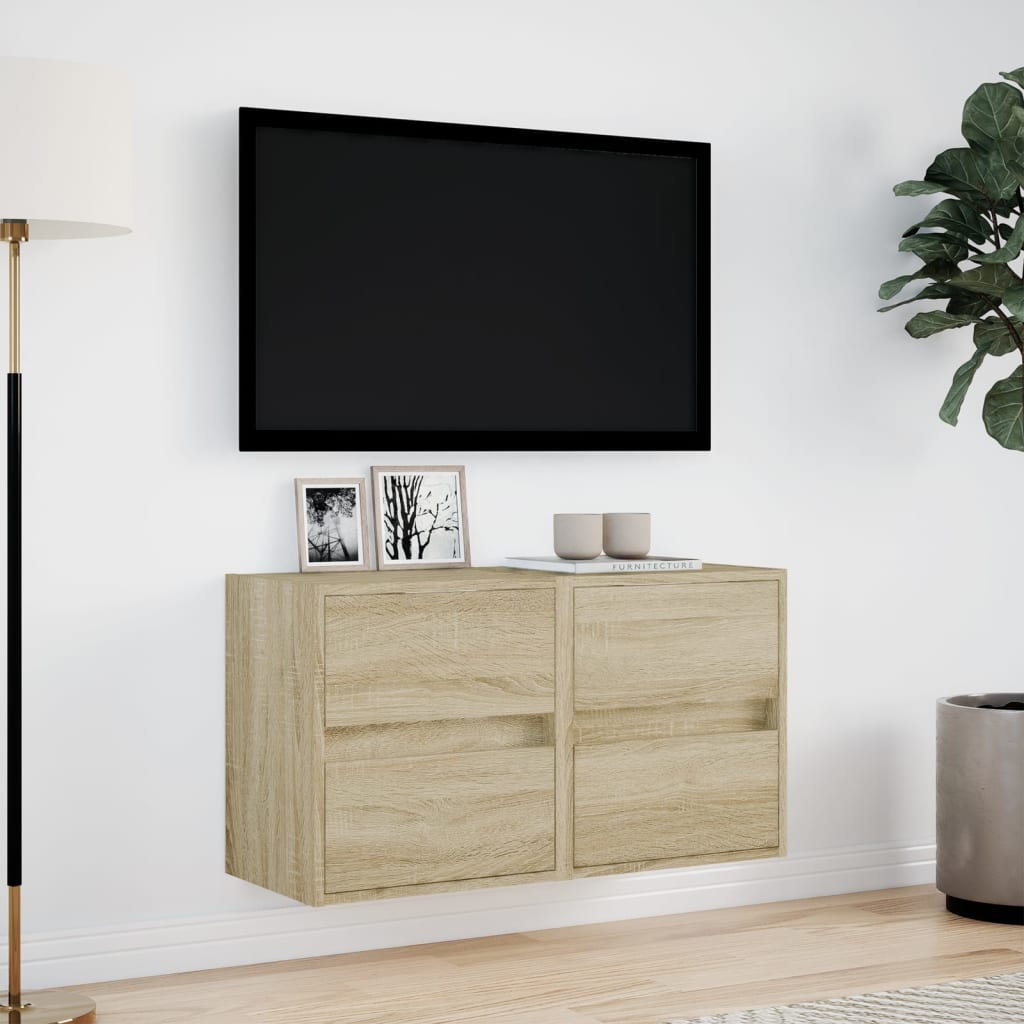 Mobili TV a Parete con Luci LED 2pz